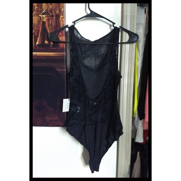 💋 Lace Bodysuit Jet Black Velvet Floral Shadow - Picture 3 of 6